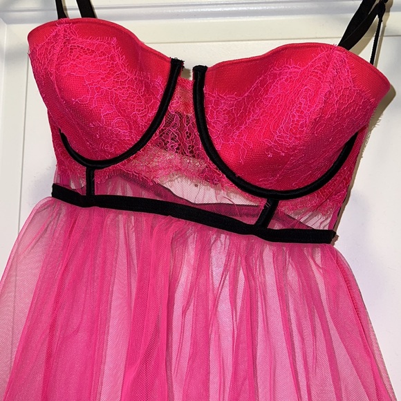 Victoria’s Secret Pink and Black Babydoll Lingerie Size 36D - Picture 2 of 11